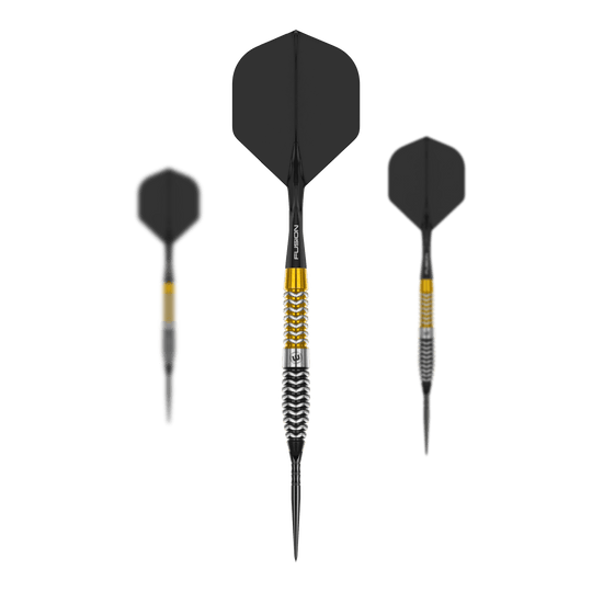 Das Bild zeigt ein Set von Winmau Exion Torpedo Switch Points Steeldarts. Es sind mehrere Steeldart-Spitzen abgebildet.