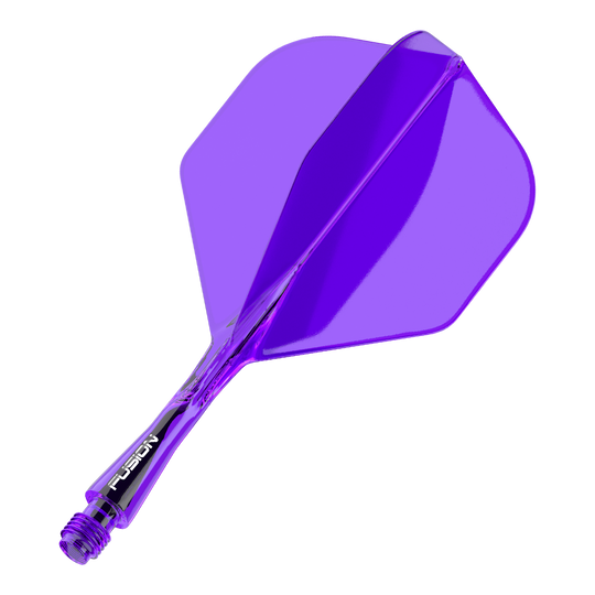 Winmau Fusion Flight Shaft System Standard Purple Auf dem Bild ist ein lila Dart-Flight mit Shaft zu sehen. Das Bauteil ist transparent und hat eine Standardform.