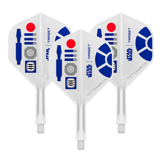 Target Star Wars K-Flex R2D2 No2 Standard Flights Bild eines Dart-Zubehörteils, vermutlich Dart Flights. Das Produkt ist anhand des Dateinamens als Target Star Wars KFlex R2D2 No2 Standard Flights Short 19mm erkennbar.
