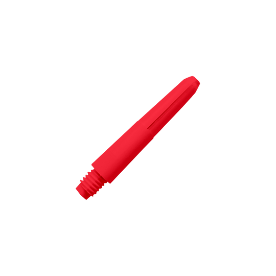 569_Nylon_Shafts_Rot_28mm_2 Das Bild zeigt einen roten Nylon-Schaft. Er hat ein schlichtes, zylindrisches Design mit Gewinde am unteren Ende.
