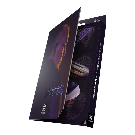 Target Phil Taylor Power 9Five GEN10 soft darts Die Abbildung zeigt die Verpackung der "Target Phil Taylor Power 9Five GEN10 Softdarts". Auf der Vorderseite ist ein Porträtfoto sowie der Produktname zu sehen.