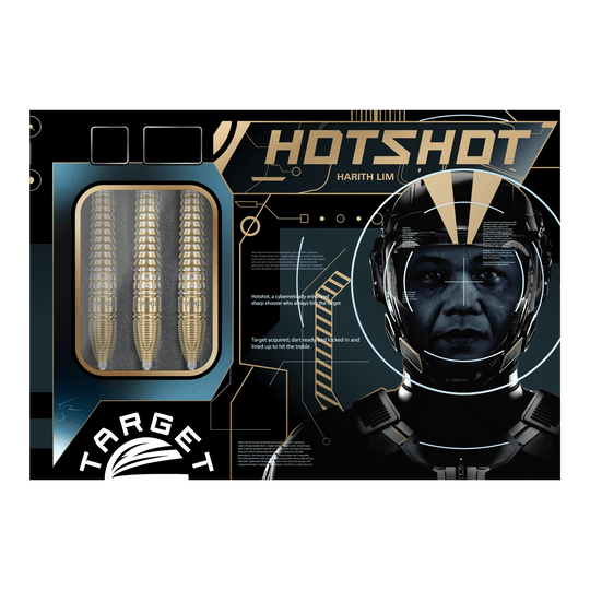 Auf dem Bild sind die Target Japan Prime Series Harith Lim HotShot GEN3 Swiss Point Steeldarts zu sehen. Sie eignen sich perfekt für Dart-Enthusiasten.