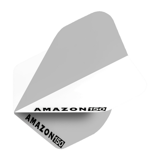 Amazon 150 Flights - White Das Bild zeigt ein weißes Amazon 150 Flights Dart-Flügel. Auf dem Flight steht in schwarzer Schrift "AMAZON 150".