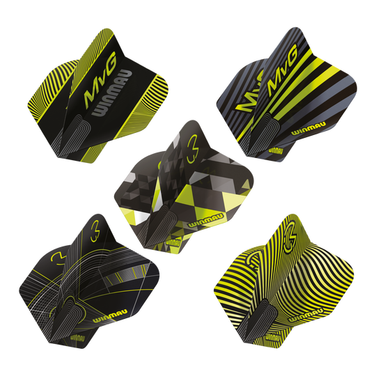 Winmau Michael Van Gerwen Prism No2 Standard Flight Collection Das Bild präsentiert die Winmau Michael Van Gerwen Prism No2 Standard Flight Collection. Es handelt sich um eine Auswahl an Dart Flights.