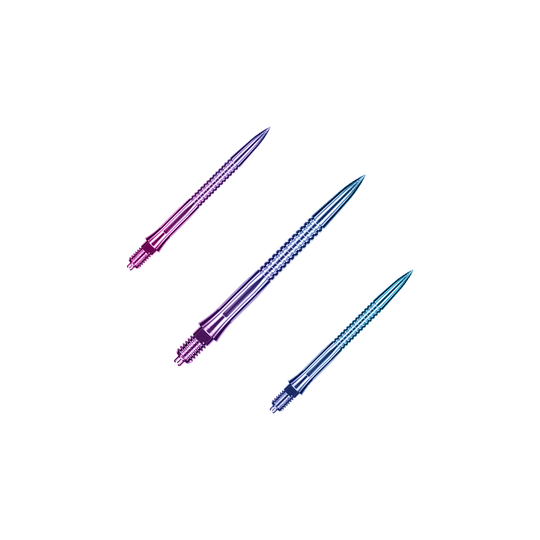 Caliburn EZ-EVO dart tips - Grooved - Rainbow Das Bild zeigt EVO205 Caliburn EZ-EVO Dartspitzen Grooved Rainbow 28mm als Set. Es handelt sich um mehrfarbige Dartspitzen mit Rillenstruktur.