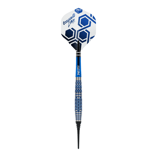 Abgebildet ist das Produkt Red Dragon Luke Humphries TX5 Softdarts - 20g. Die Darts sind für Softdart-Wettkämpfe und haben ein Gewicht von 20 Gramm.