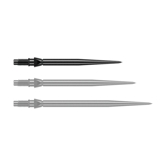 Schwarze Steeldartspitzen in glatter Ausführung, 26 mm lang. Ein Produktfoto von Winmau Switch Point Steeldartspitzen.