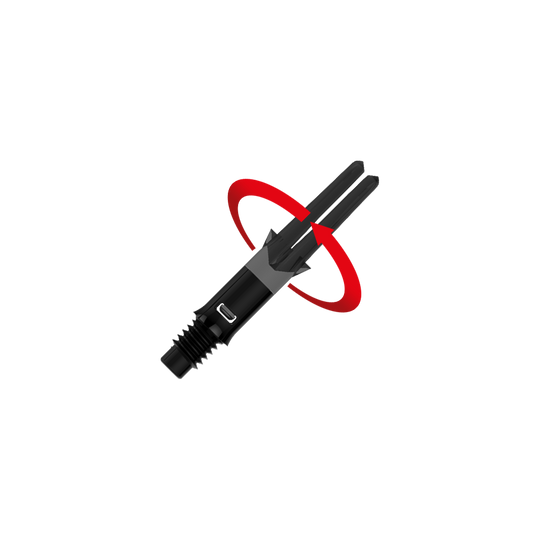 Abgebildet ist ein schwarzes, gerades Dartshaft ohne Kappen. Die Datei trägt den Namen L-Style_L-Shafts_Silent_Straight_Schwarz_OhneKappen_26mm_2_Symbol.