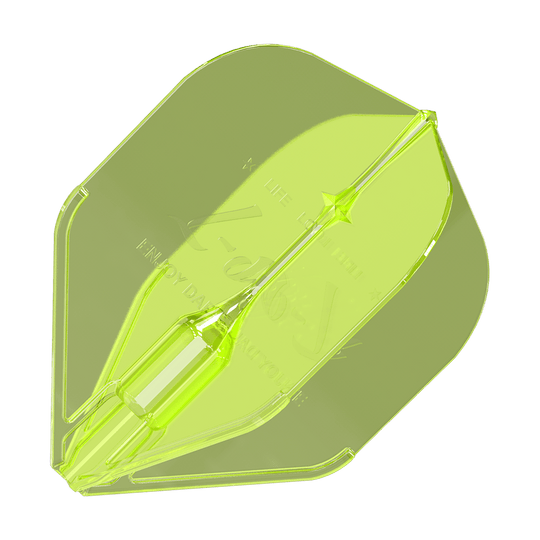 L-Style Fantom L1EZ Flights Neon Yellow Das Bild zeigt das Produkt 'L-Style Fantom L1EZ Flights Neongelb'. Es handelt sich um ein transparentes, neongelbes Dartflight-Zubehör.