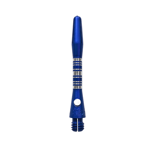 Bulls NL Supra Aluminium Shafts in Blau und 34 mm Länge werden dargestellt. Diese Dartschäfte sind besonders robust und für präzises Werfen geeignet.