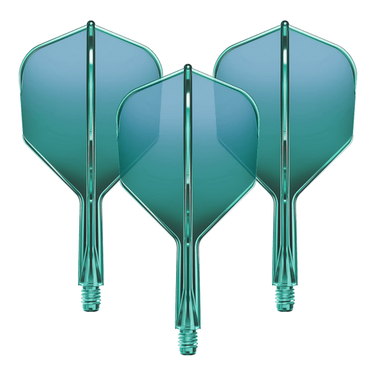 GOAT A1R No6 Flight Shaft System - Green Ein Set Flight-Shaft-System mit strukturierter Oberfläche liegt auf einer hellen Fläche. Die Bauteile sind gerade ausgerichtet.