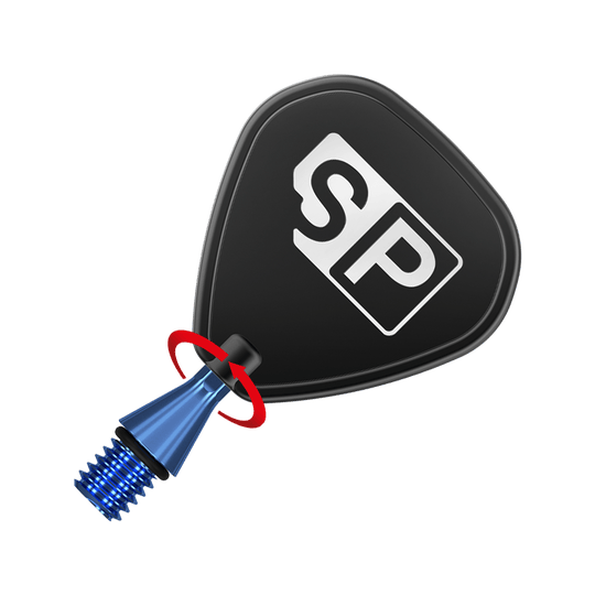 380164_Target_Titanium_Swiss_Point_Nano_Conversion_Points_Blau_3 Das Bild zeigt die Target Swiss Point Nano Conversion Points in Blau. Die Spitze hat ein schraubbares Design mit einem schwarzen SP-Logo.