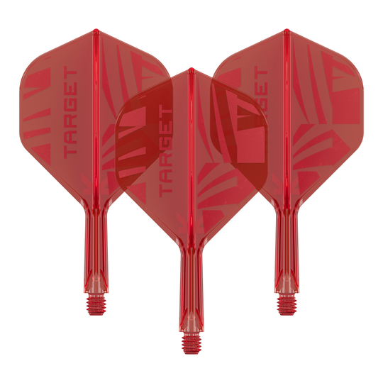 Target K-Flex Red No2 Standard Flights Hier ist ein Set Target K-Flex Red No2 Standard Flights in 19 mm zu sehen. Die Flights sind nebeneinander gelegt.