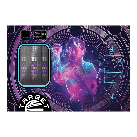 Das Bild zeigt die Verpackung der "Target Japan Prime Series Sirius GEN4 Softdarts - 21,5g". Auf der Verpackung ist ein futuristisches Design mit einem Spieler und drei sichtbaren Dartpfeilen abgebildet.