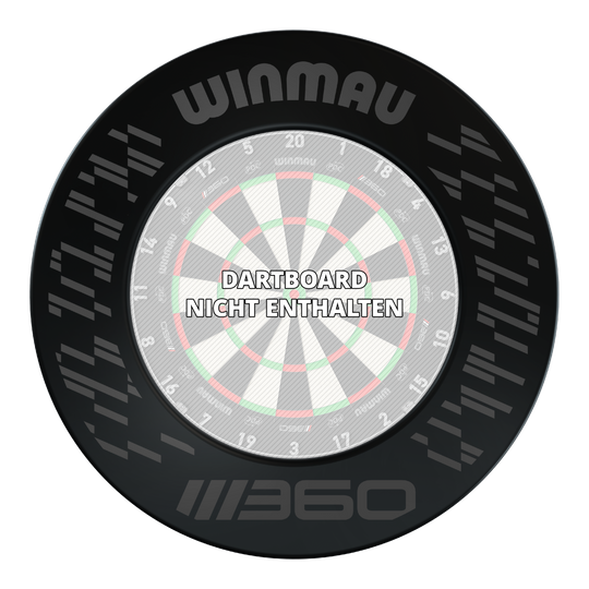 Abgebildet ist das Winmau Blade 360 Dartboard Surround in der Farbe Schwarz. Es schützt die Wand vor abprallenden Dartpfeilen.