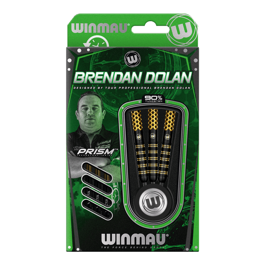 Das Bild zeigt die Winmau Brendan Dolan Signature Series Steeldarts. Diese hochwertigen Darts sind für präzises Spiel ausgelegt.