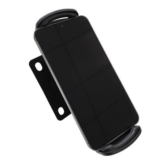 McDart TABSteady Tablet Wall Mount Die Abbildung zeigt die McDart TABSteady Tablet Wandhalterung mit einem eingespannten Tablet. Die Halterung ist stabil und zur Wandmontage geeignet.