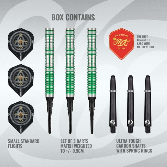 Hier sind die Shot Alchemy Mythril Softdarts - 20g abgebildet. Die Darts sind für das Spiel an Softdart-Automaten gedacht.