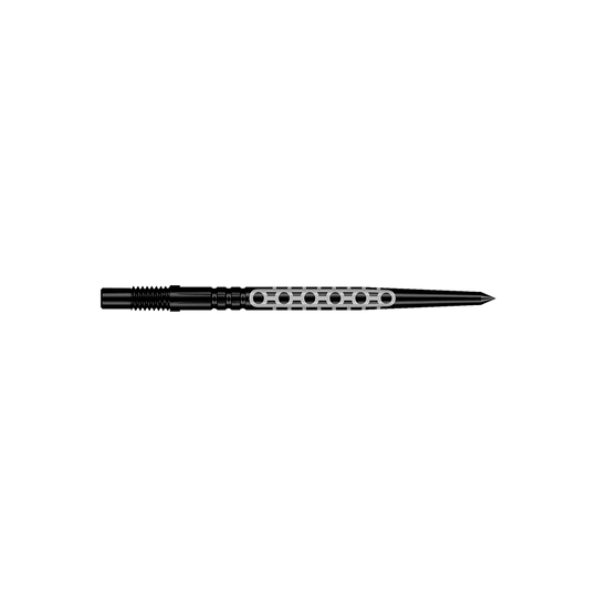 Shot Turbo Point Goths Dart Tips - Black Zwei schwarze Dartpfeile mit glatter Struktur werden dargestellt. Die Pfeile sind nebeneinander angeordnet.
