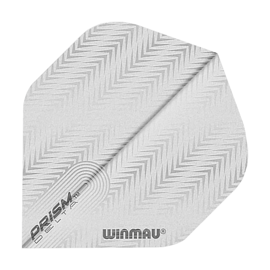 6915-204_Winmau_Prism_Delta_6915-204_Standard_Flights_1 Das Bild zeigt ein Winmau Prism Delta 6915.204 Standard Dartflight. Das Flight ist silberfarben mit einem Zickzack-Muster und trägt die Aufschriften "PRISM DELTA" und "WINMAU".