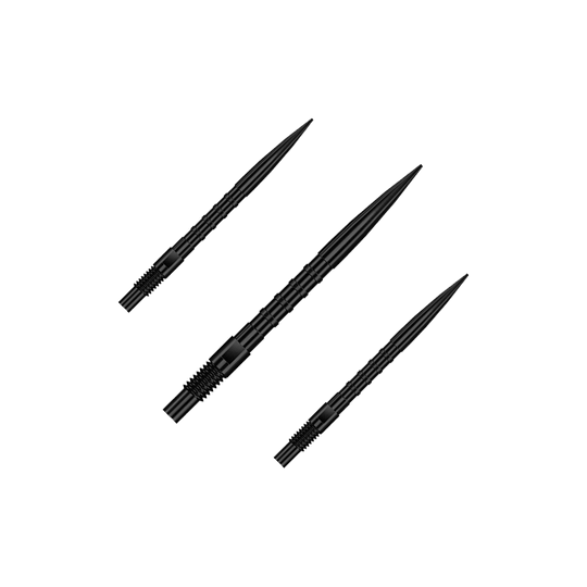 Harrows Quick Point Heavy Metal Dart Tips - Black Zu sehen ist QP33164 Harrows Quick Point HeavyMetalGrip Dartspitzen Schwarz 26mm 1Set. Es handelt sich um schwarze Ersatz-Dartspitzen mit speziellem Grip.