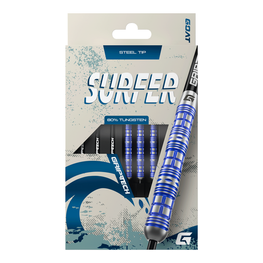 Hier sieht man die GOAT Surfer Steeldarts. Sie sind modern und in hoher Qualität gefertigt.