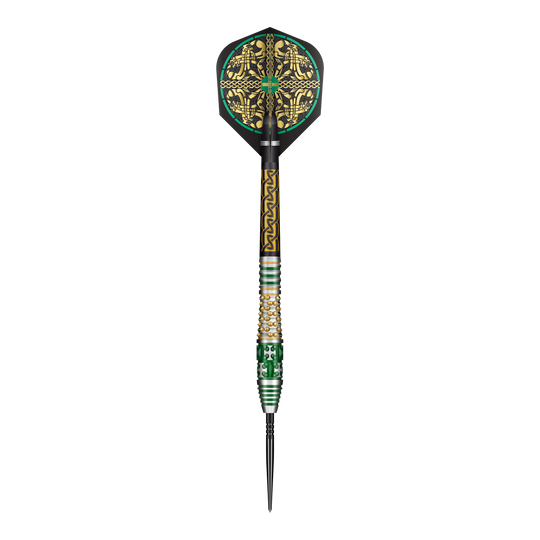 Shot Celt Cernunnos Turbo Point Steeldarts Das Bild zeigt ein Set Shot Celt Cernunnos TurboPoints Steeldarts. Die Darts sind in einer Linie angeordnet.