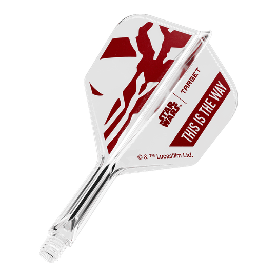Target Star Wars K-Flex Set Mandalorian No6 Flights Das Bild zeigt ein Star Wars Motiv mit der Aufschrift 'This Is The Way'. Es handelt sich um einen No6 Dart-Flügel in 19 mm Größe.