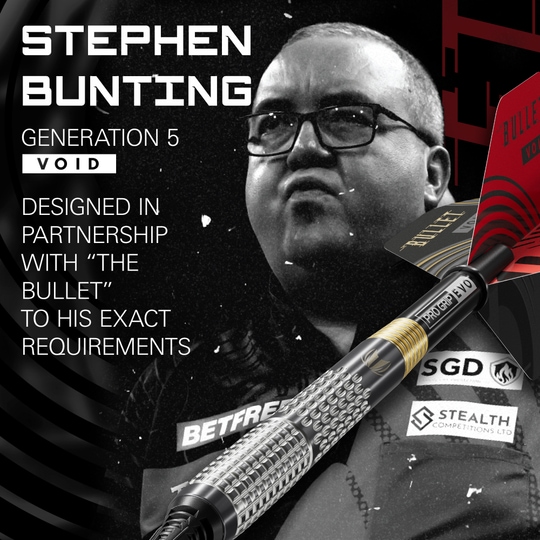 Das Foto zeigt die Target Stephen Bunting GEN5 Void Softdarts - 18g. Diese Softdarts überzeugen durch ihr einzigartiges Design und ihre Qualität.