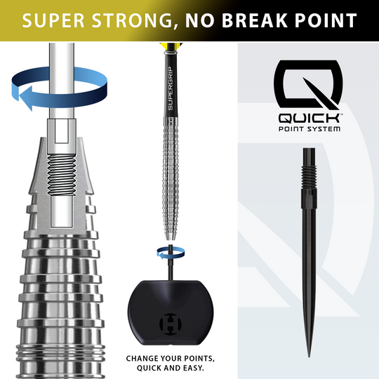 Harrows NX90 Tapered Quick Point Steel Darts Harrows NX90 Tapered Quick Point Steeldarts sind auf diesem Bild abgebildet. Die Darts besitzen ein modernes, schlankes Design.