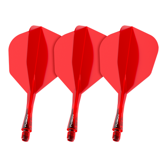 Dieses Bild zeigt das Winmau Fusion Flight Shaft System No6 in Rot mit einer Länge von 22 mm. Es handelt sich um ein Set für Dartpfeile.