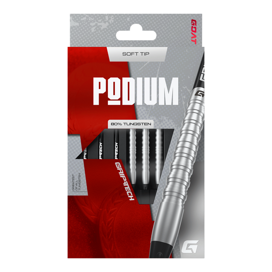 GOAT Podium Silver Softdarts - 18g Das Foto zeigt die GOAT Podium Silver Softdarts mit 18g Gewicht. Diese silbernen Softdarts eignen sich ideal für Dartspieler.