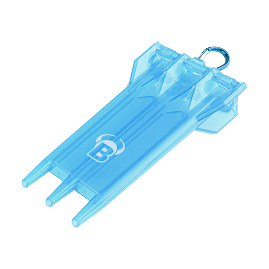 Das Bild zeigt das Produkt "Bulls ACRA X Dartcase" in hellblauer Farbe. Das Dartcase hat drei Fächer und einen Metallring zum Befestigen.