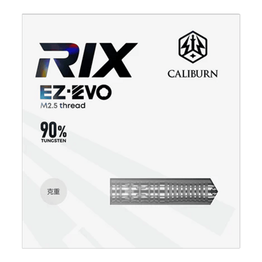 Das Bild zeigt die Caliburn Rix EZ-EVO R2 Steeldarts. Die Darts sind aus einer anderen Perspektive abgebildet.
