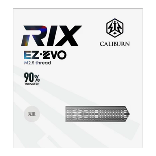 Caliburn Rix EZ-EVO R2 steel darts Das Bild zeigt die Caliburn Rix EZ-EVO R2 Steeldarts. Die Darts sind aus einer anderen Perspektive abgebildet.