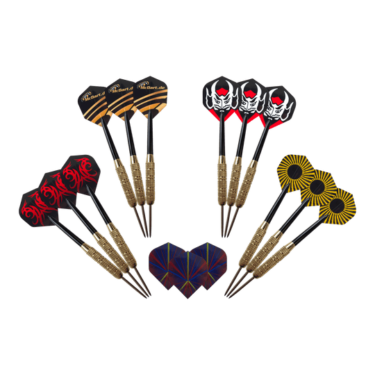 McDart Golden Star steel darts - 12 darts / 18 grams McDart Golden Star Steeldarts - 12 Darts mit 18 Gramm sind auf diesem Bild zu sehen. Das Bild zeigt eine Auswahl von zwölf goldfarbenen Steeldarts.