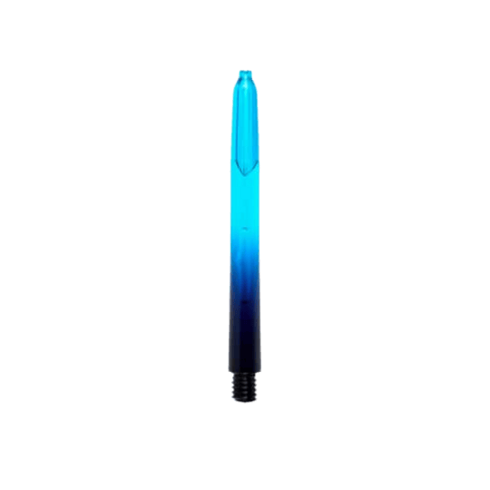 Pentathlon Vignette Plus Shafts black/cyan Das Bild zeigt einen Pentathlon Vignette Plus Shaft in den Farben Schwarz und Cyan. Der Schaft hat ein Farbverlauf-Design, das von unten nach oben von Schwarz zu Cyan wechselt.