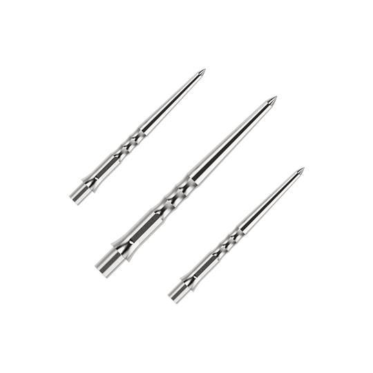 Das Bild zeigt einen Artikel mit dem Namen EVO011_Caliburn_Evo_System_Steeldartspitzen_Ripple_NoLip_Silber_28mm_1Set. Es handelt sich wahrscheinlich um ein Set aus silbernen Steeldartspitzen mit einer Länge von 28mm.