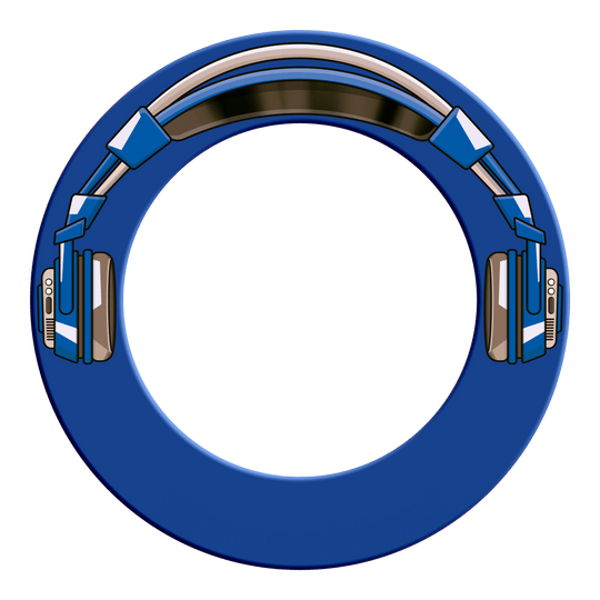 McDart Stereo Dartboard Surround Dartboard Surround von McDart in Blau ist im Bild dargestellt. Das Produkt ist aus einer Werbeperspektive fotografiert.