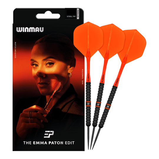 Das Produkt Winmau Emma Paton Edit Steeldarts - 23 g ist auf dem Bild zu sehen. Es handelt sich um hochwertige Steeldarts für präzises Werfen.
