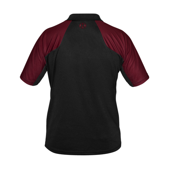 17737-Harrows-Vivid-Dartshirt-Black-DeepRed-2 Das Bild zeigt ein Dartshirt in Schwarz mit tiefroten Ärmeln. Das Shirt trägt den Namen "Harrows Vivid Dartshirt Black/DeepRed".