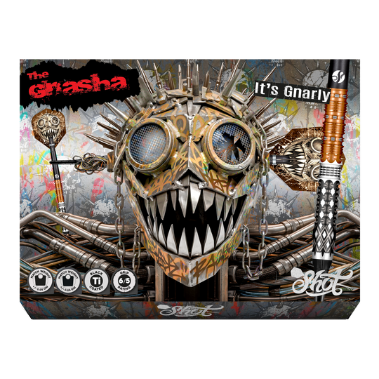 Shot Gnarly Gnasha Soft Darts - 20g Auf dem Bild befinden sich die Shot Gnarly Gnasha Softdarts - 20g. Die Darts sind für das Spielen mit elektronischen Dartboards geeignet.