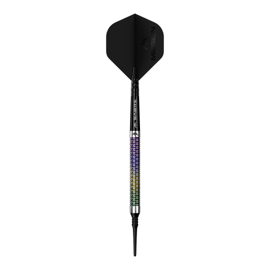 Mission Kaleidos soft darts - 19g Das Bild zeigt den Mission Kaleidos Softdarts - 19g. Der Softdart ist seitlich dargestellt.