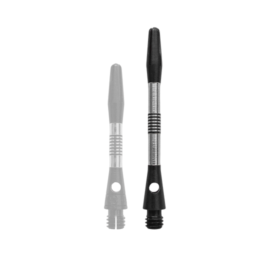 Bulls NL Cetra Aluminium Shafts - Black Gezeigt wird ein schwarzer Aluminium-Schaft für Dartpfeile. Der Schaft hat eine Länge von 34mm.