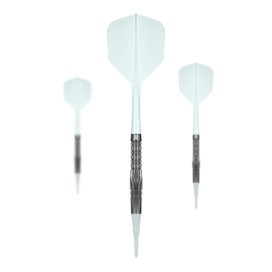 Caliburn Prisma P1 soft darts - 19g Dargestellt ist das Set des Caliburn Prisma P1 Softdarts mit 19g. Das Produkt wird als komplettes Set für Softdart-Enthusiasten angeboten.