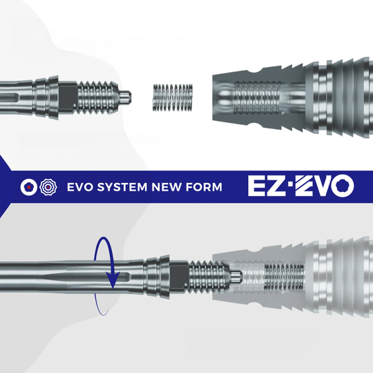 Caliburn EZ-EVO dart tips - Grooved - Silver Abbildung des Caliburn EZ-EVO Systems. Das Bild zeigt Komponenten oder Zubehör des Systems.