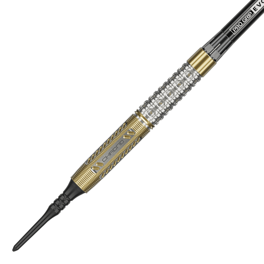 Target Raymond Van Barneveld Chrono 95 soft darts Der Target Raymond Van Barneveld Chrono 95 Softdart hat ein auffälliges silber-goldenes Design. Das Barrel ist mit feinen Gravuren und dem Schriftzug "CHRONO" versehen.
