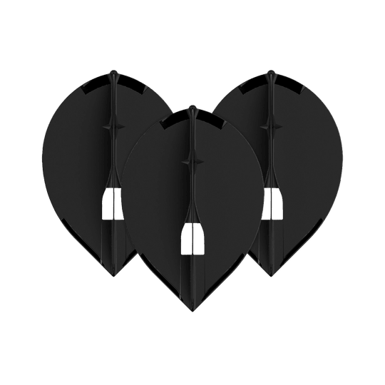 Das Bild zeigt drei schwarze L-Style Champagne L2PRO Teardrop Flights. Sie sind in einer gleichmäßigen Anordnung nebeneinander platziert.