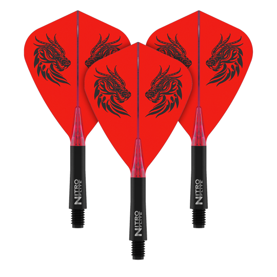 Red Dragon Nitro Flite - Jonny Clayton Kite Flights Ein Satz Dart-Flights, vermutlich Jonny Clayton Kite Flights Short 22mm, abgebildet. Das Bild zeigt die Flights aus einer anderen Perspektive.