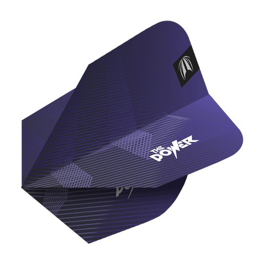 Target Pro Ultra Phil Taylor Power GEN10 Ten-X Flights - 3 Sets Das Bild zeigt ein Set von lila Dart-Flights mit dem Aufdruck "The Power". Es handelt sich um die Target Pro Ultra Phil Taylor Power GEN10 Ten-X Flights.